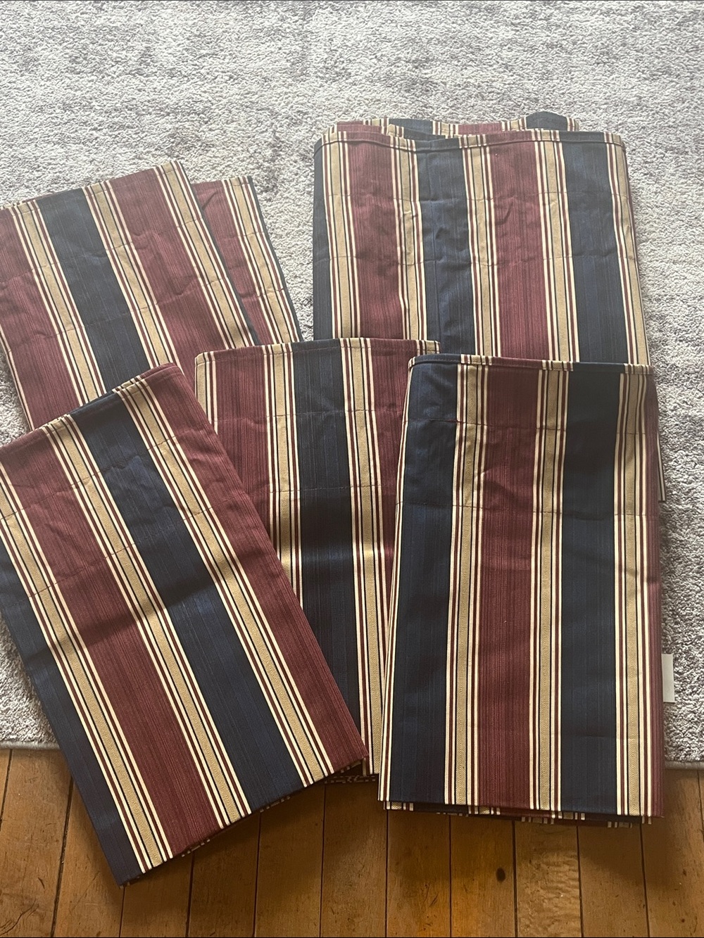 Williamsburg Waverly Striped balloon valance curtains Burgundy, Navy & Cream